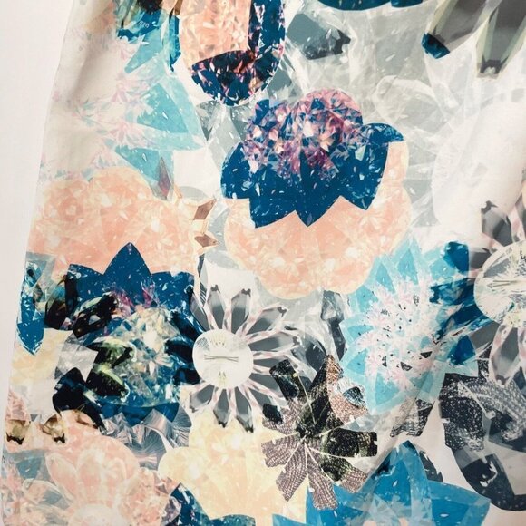Shilla Womens Revolution Print Asymmetric Mini Shift Dress Blue S Sleeveless NWT - Picture 6 of 8